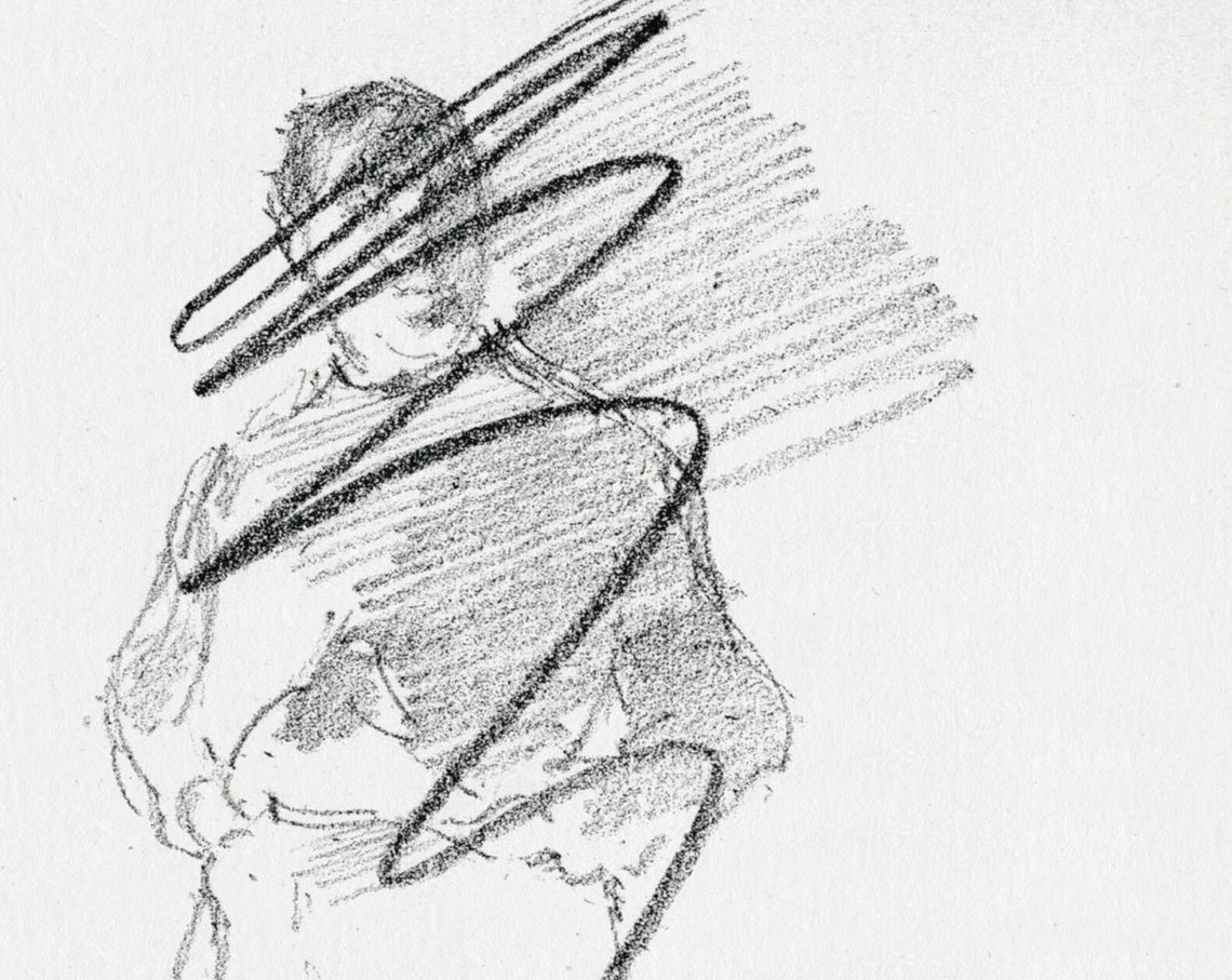 Scribbled Figure Abstract Minimal Line Drawing Seated Sketch Wall Art - Image 2