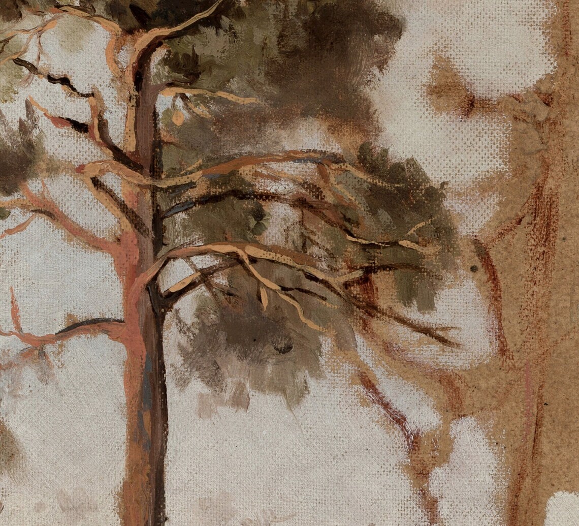 Lone Tree Vintage Pine Tree Painting, Autumn Landscape - Image 2