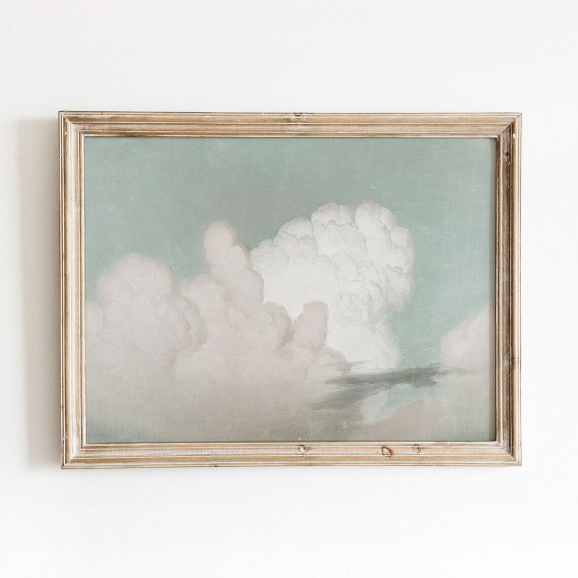 Turquoise Sky Vintage Cloud Painting, Nursery Art