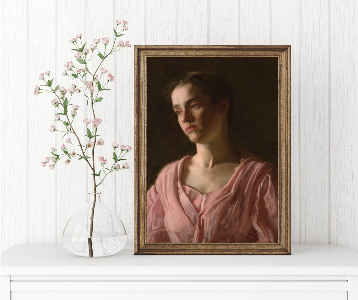 Woman in Pink Dress Vintage Classical Portrait Dark Background Oil Poster - Image 3
