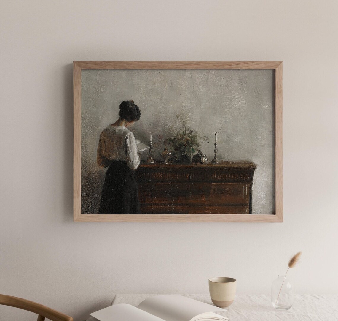 Woman at Dresser Vintage Interior Scene Art Print - Image 3