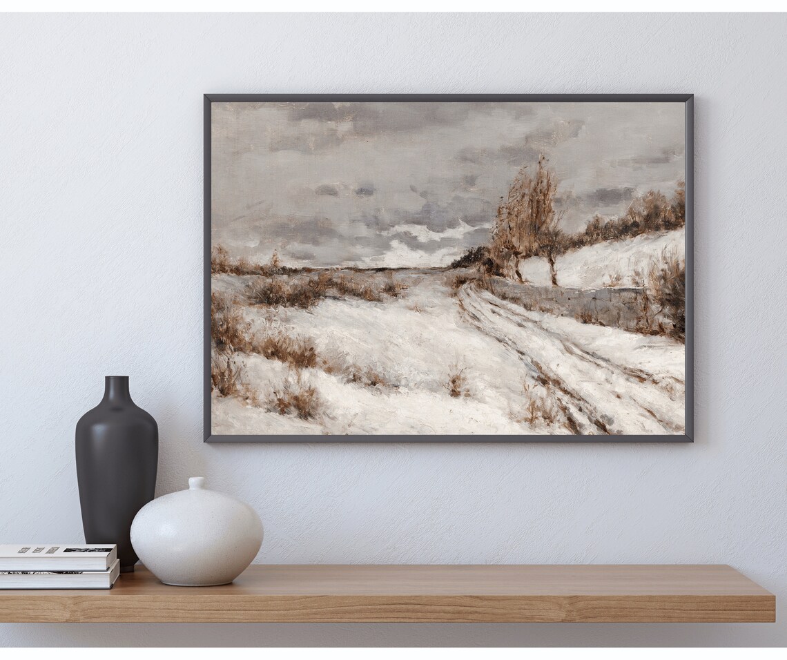 Winter Landscape Vintage Snowy Crop Field Art Print - Image 3