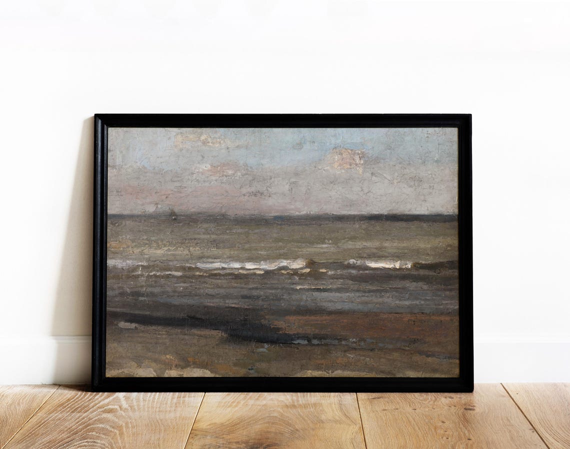 Moody Coastal Seascape Dark Waves Grey Sky Textured Ocean View Poster - Image 3