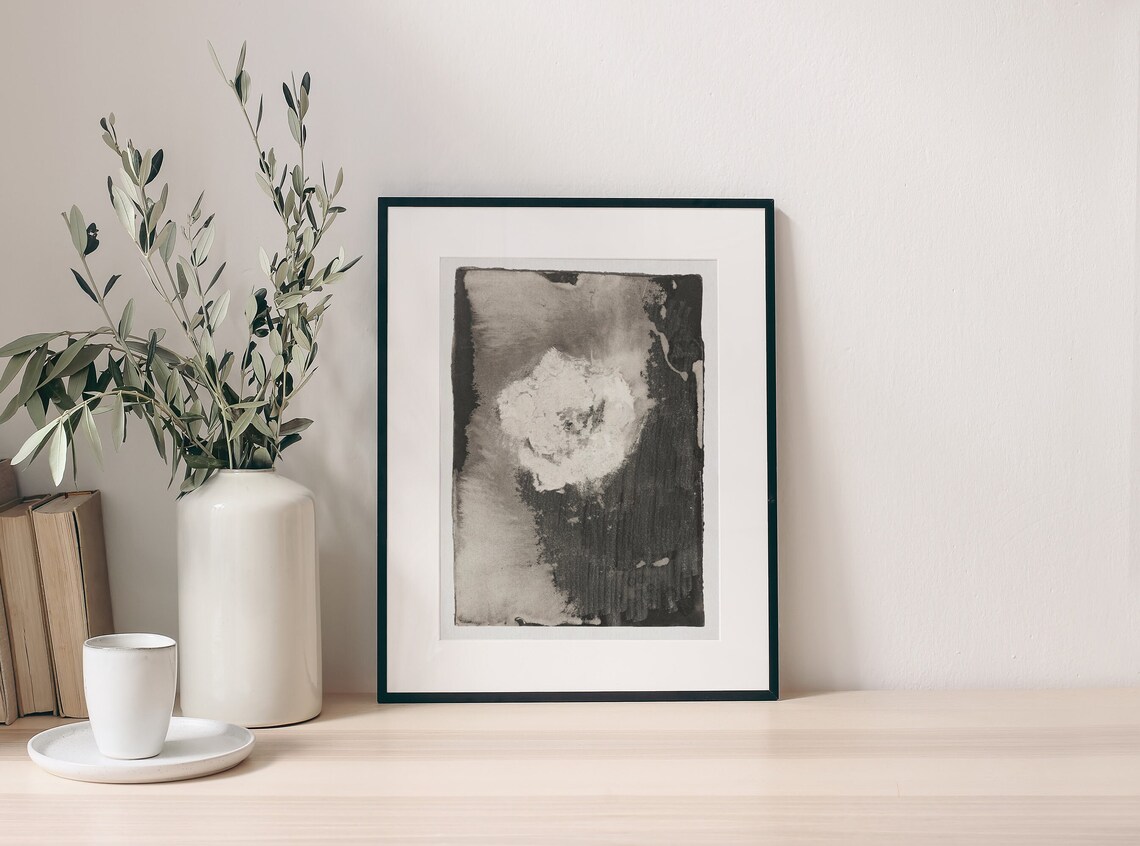 Flower Abstract Vintage Black And White Art Print - Image 2