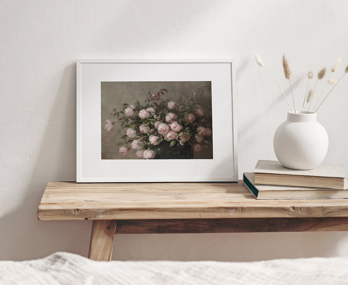Soft Pink Roses Vintage Flower Bouquet Art Print - Image 3