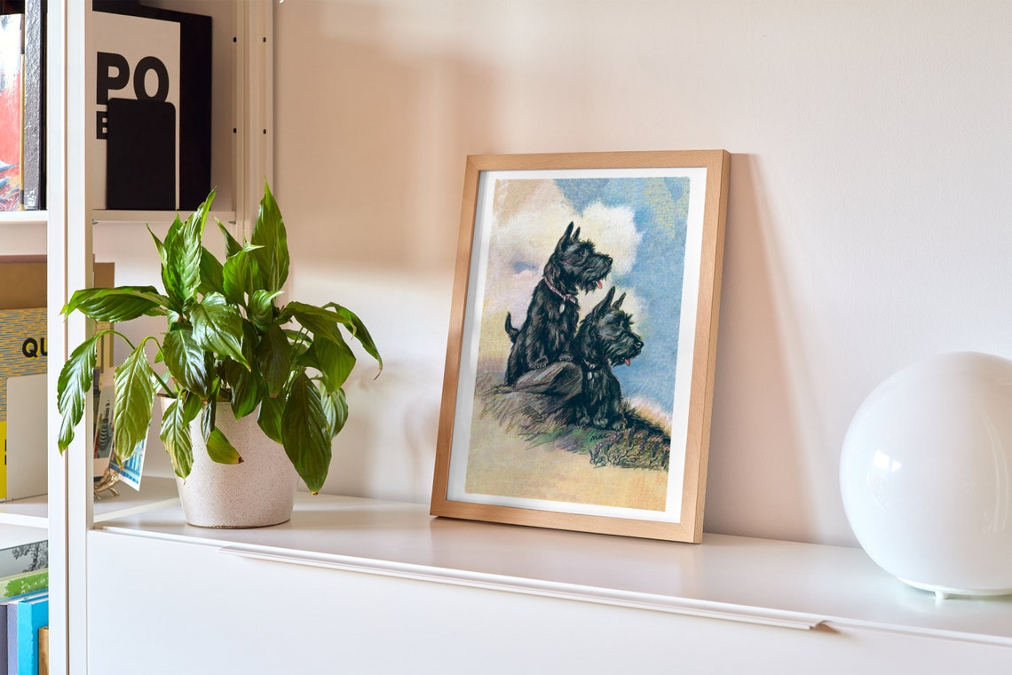 Two Scottish Terriers on Highland Hill Vintage Dog Painting Poster - Image 2