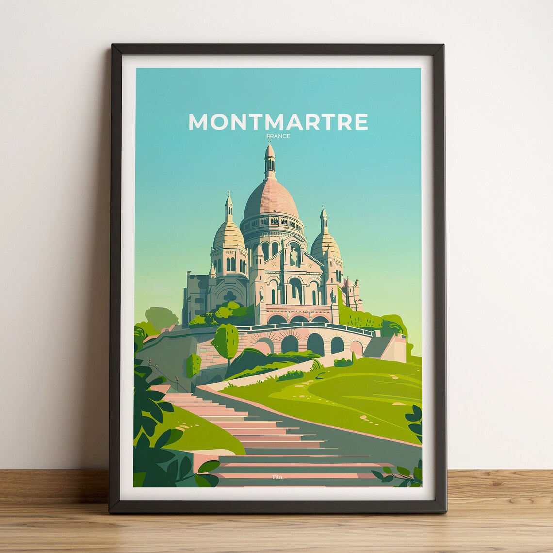 Montmartre Paris Sacré Coeur Basilica Steps Scenic Travel Poster