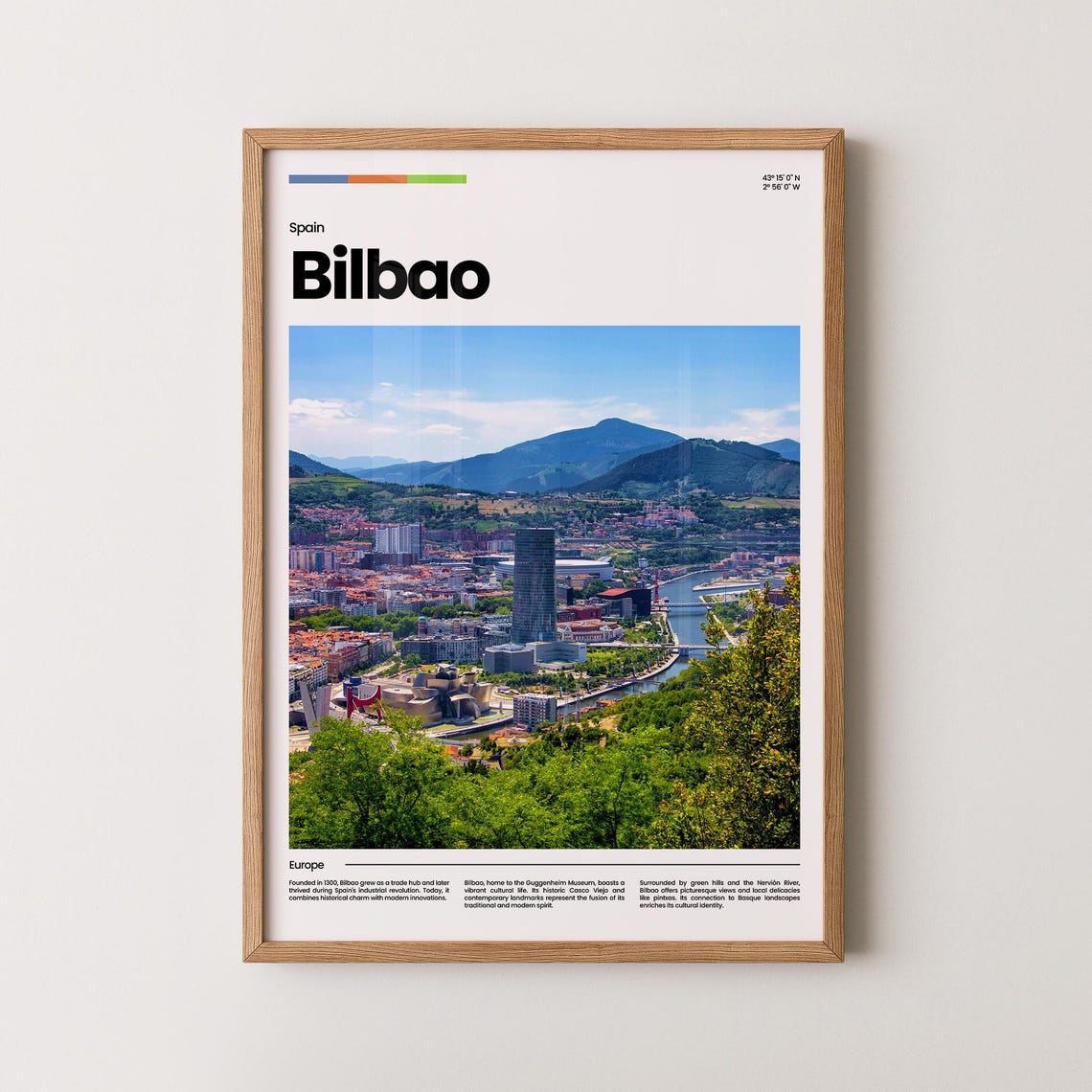 Bilbao Spain City Panorama River Hills Modern Photo Travel Poster