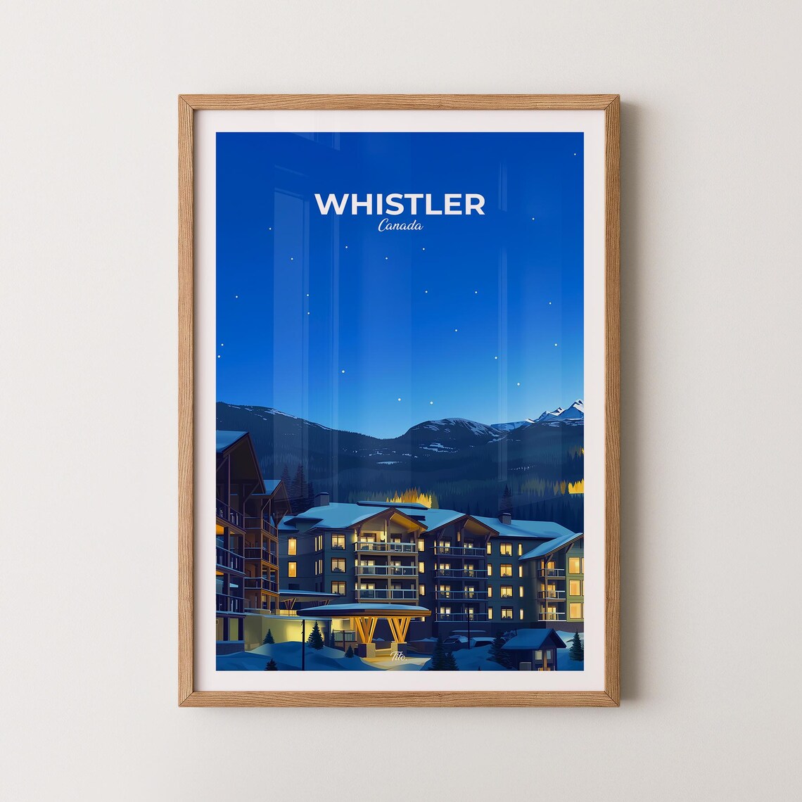 Whistler Canada Snowy Ski Lodge Night Starry Mountain Travel Poster