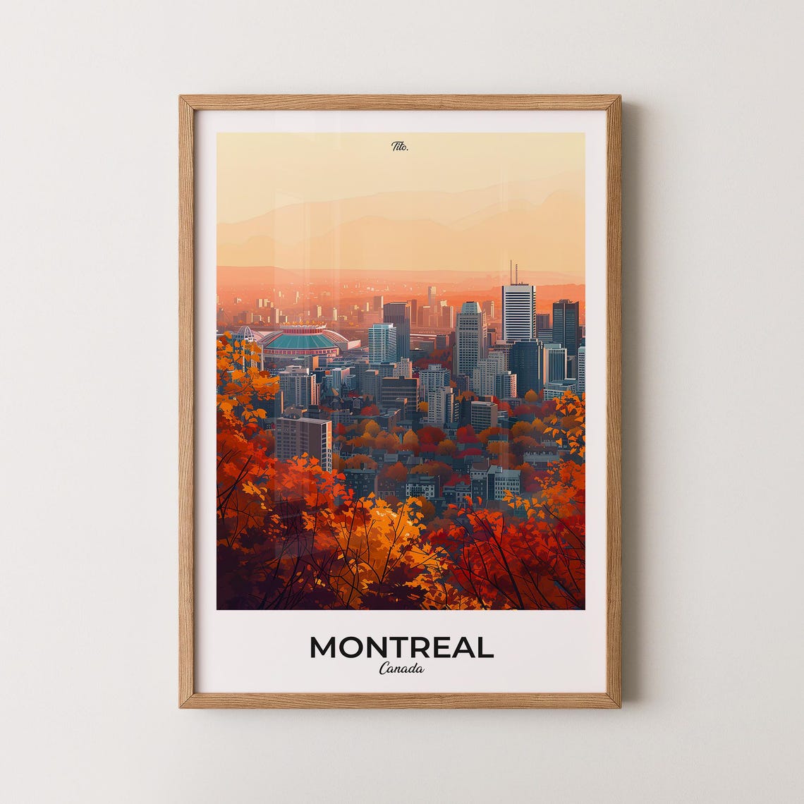 Montreal Canada Autumn Fall Skyline View Retro Travel Poster