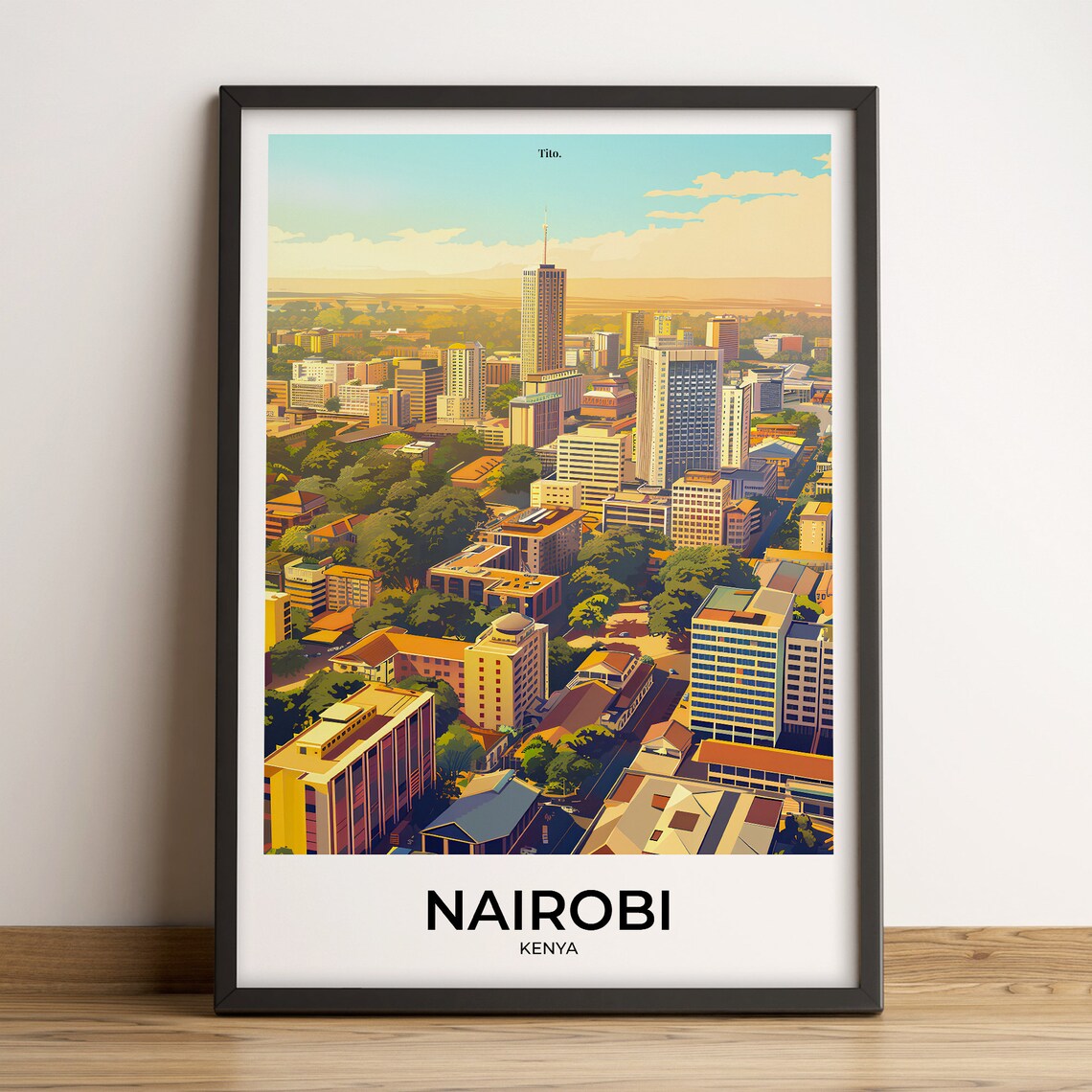 Nairobi Kenya Aerial City Skyline Skyscraper Travel Poster Art