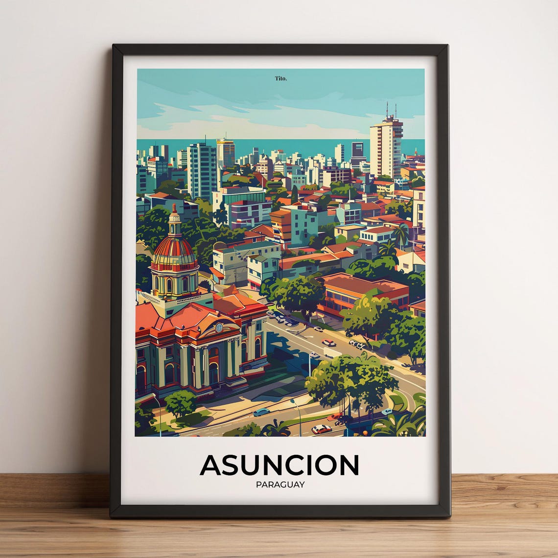 Asuncion Paraguay Historic Domed Church Skyline Travel Poster