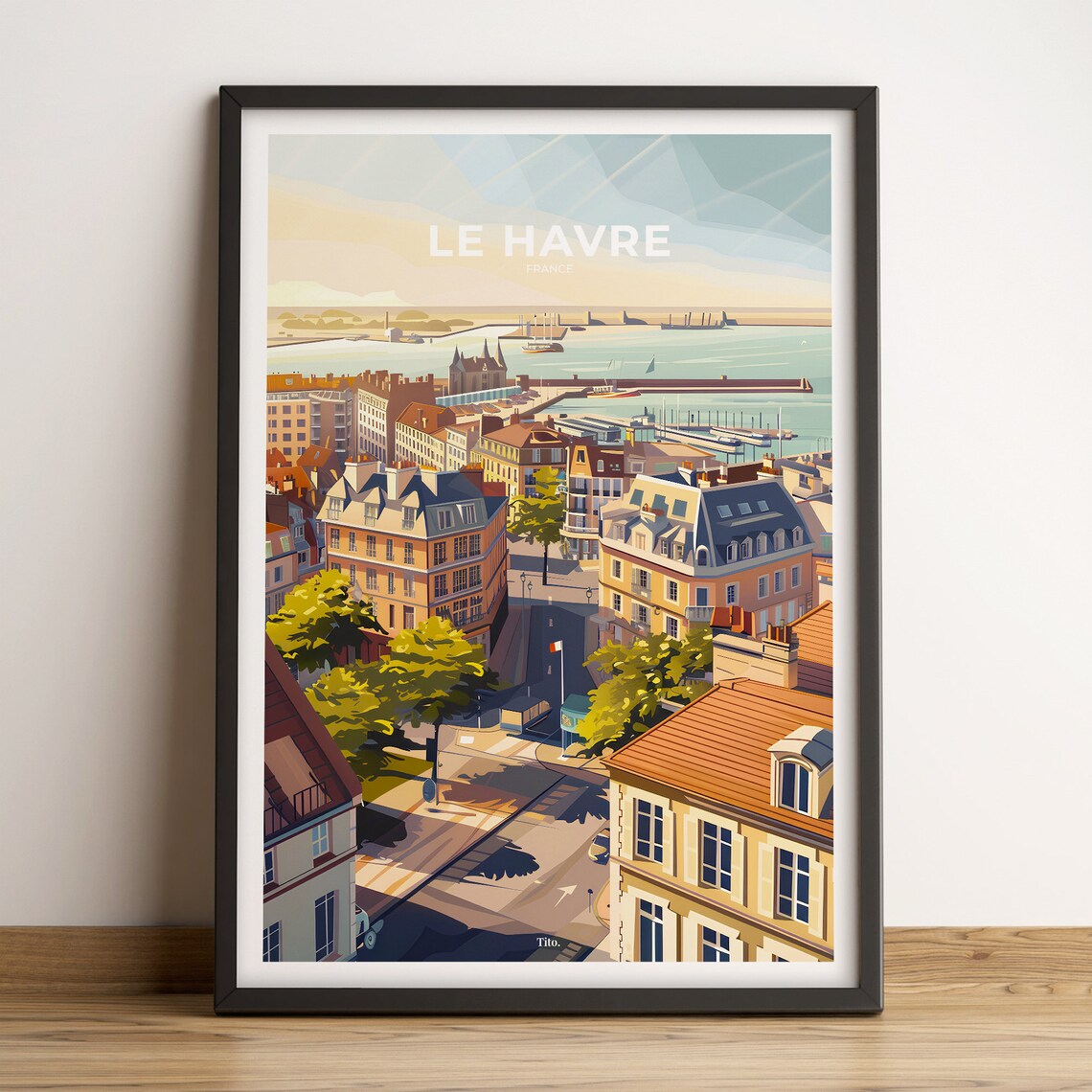 Le Havre France Harbor City Aerial Sunset View Vintage Poster