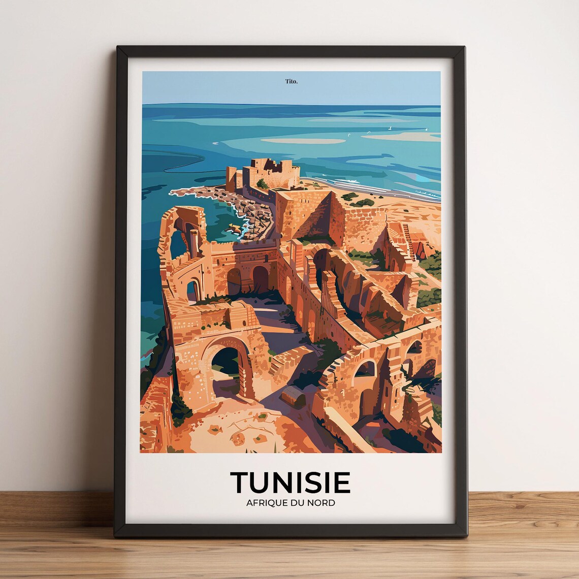 Tunisia North Africa Ancient Coastal Ruins Sea Travel Poster Art