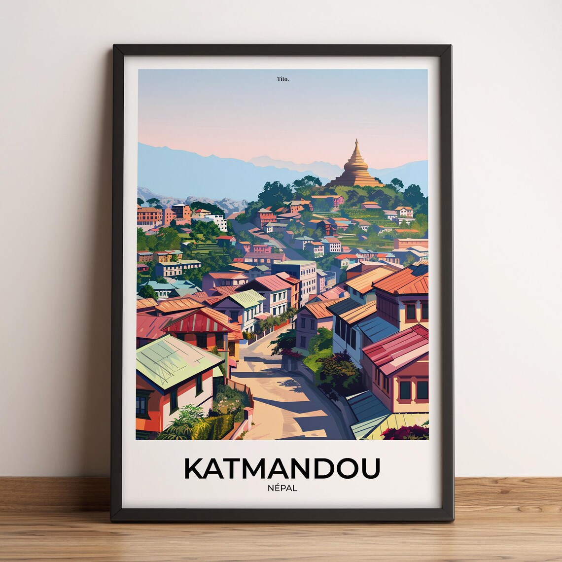 Kathmandu Nepal Old Town Himalayas Retro Vintage Travel Poster