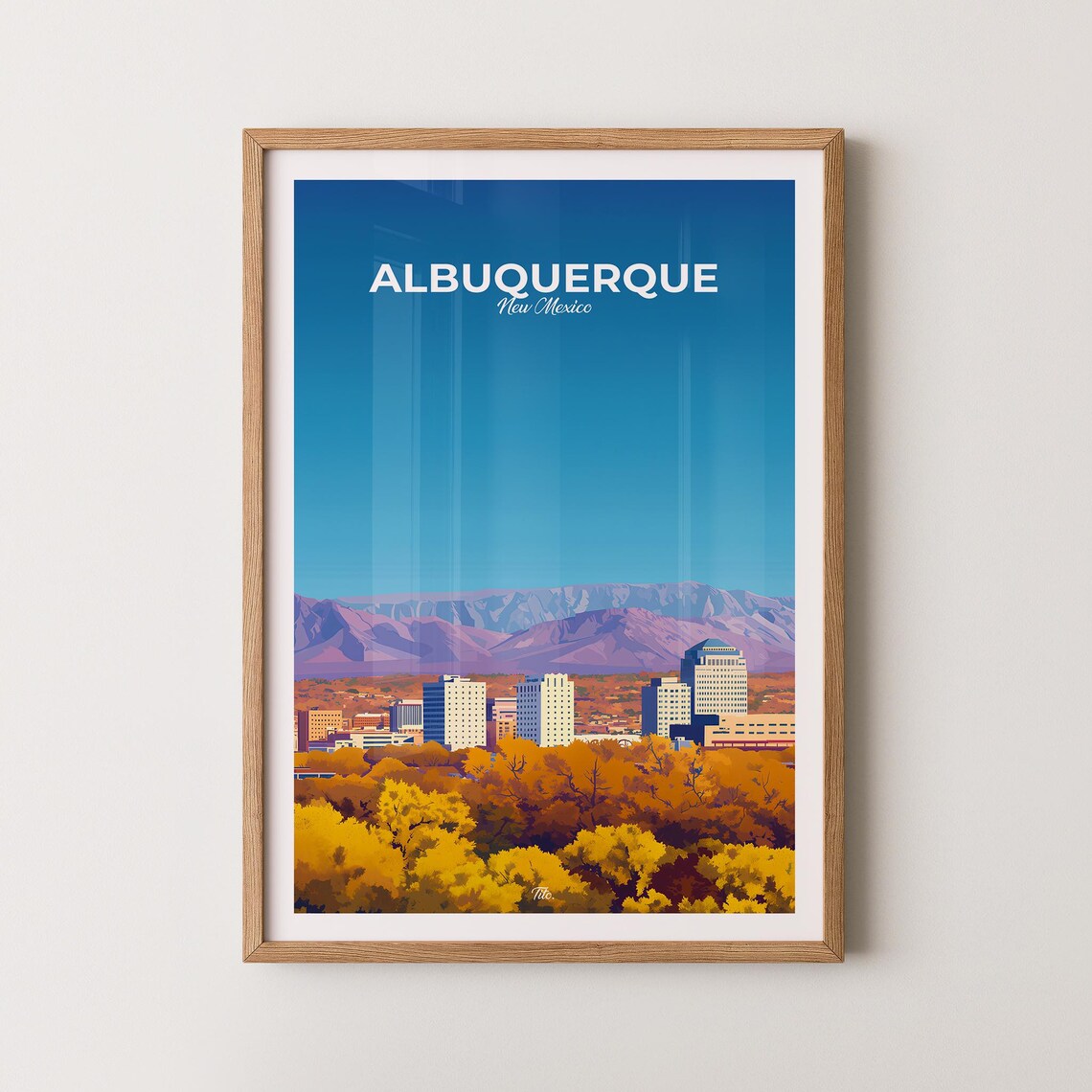 Albuquerque New Mexico City Skyline Mountain View Travel Poster