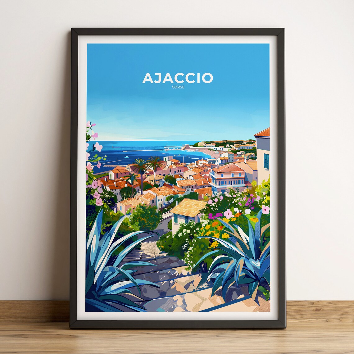 Ajaccio Corsica Coastal Town Bay View Illustrated Travel Poster