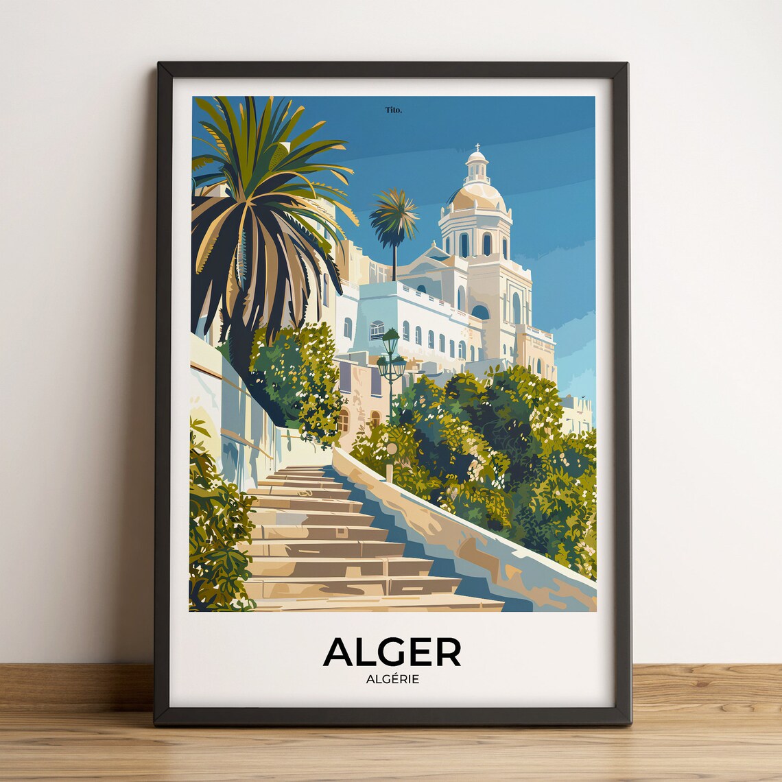 Alger Algeria White Domed Basilica Palm Gardens Stone Stairs Poster