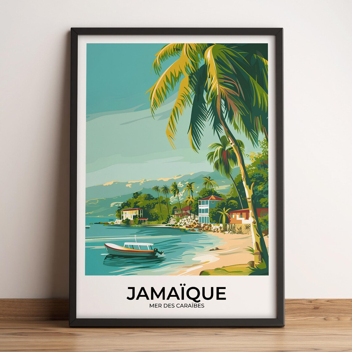 Jamaica Caribbean Palm Beach Fishing Boat Travel Poster Artwork