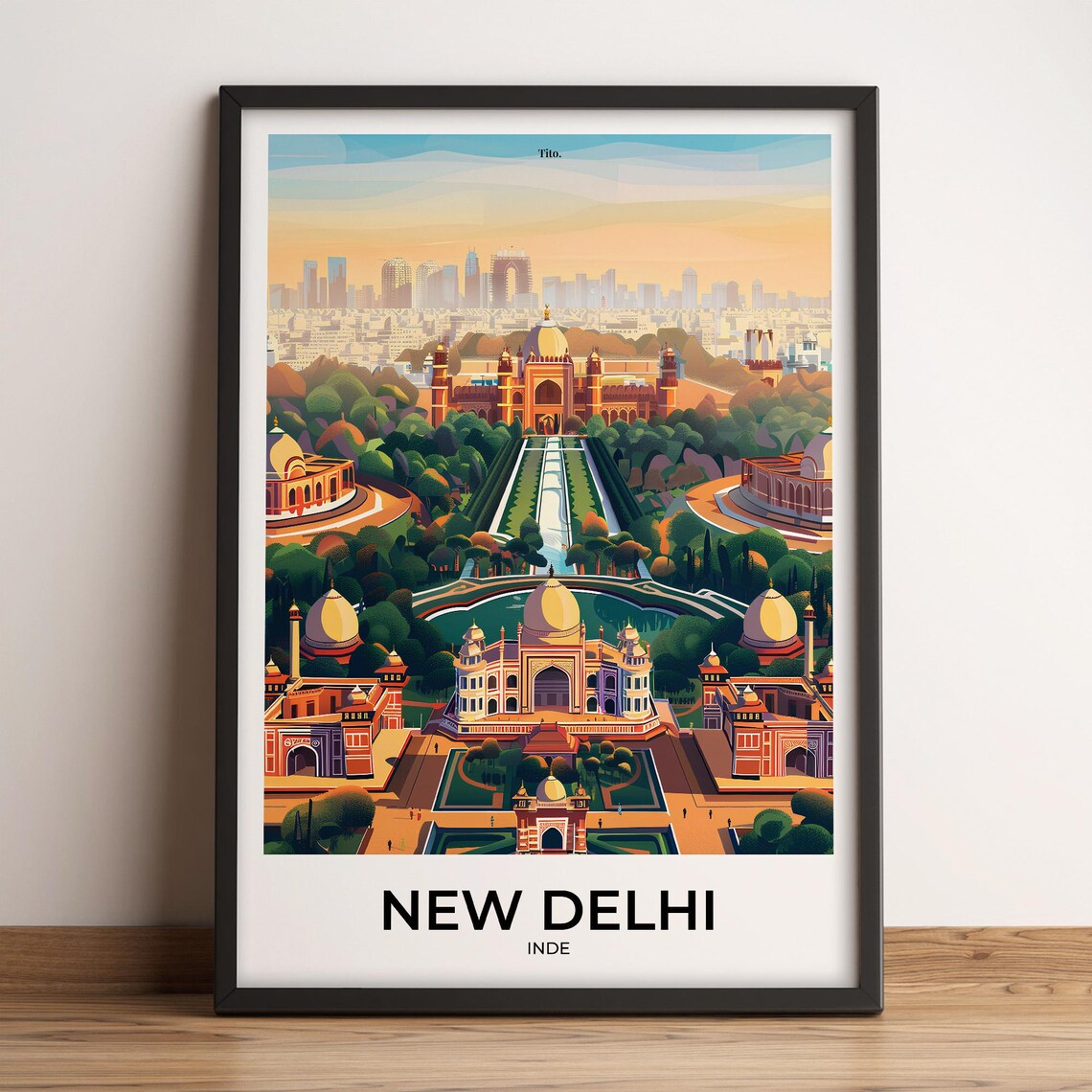 New Delhi India Mughal Palaces Gardens Retro Vintage Travel Poster