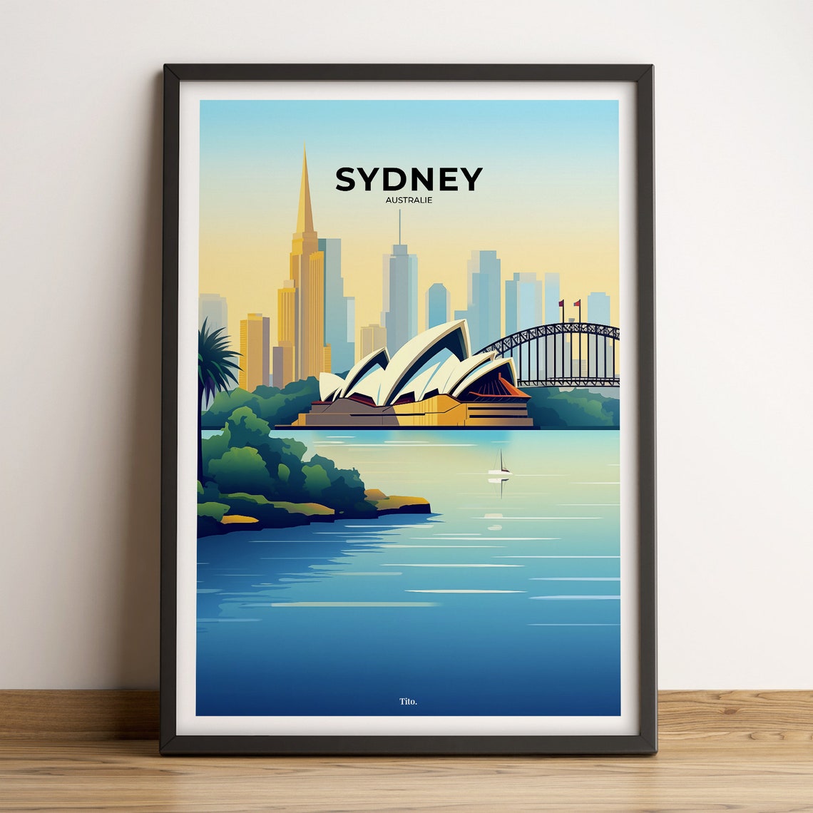 Sydney Australia Opera House Waterfront Blue Day Travel Poster