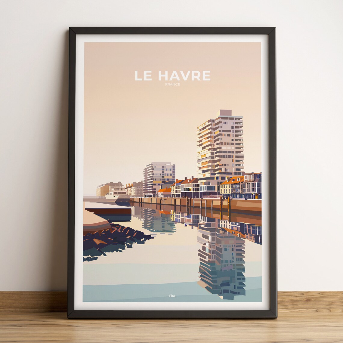 Le Havre France Harbor Modern Skyline Buildings Vintage Poster