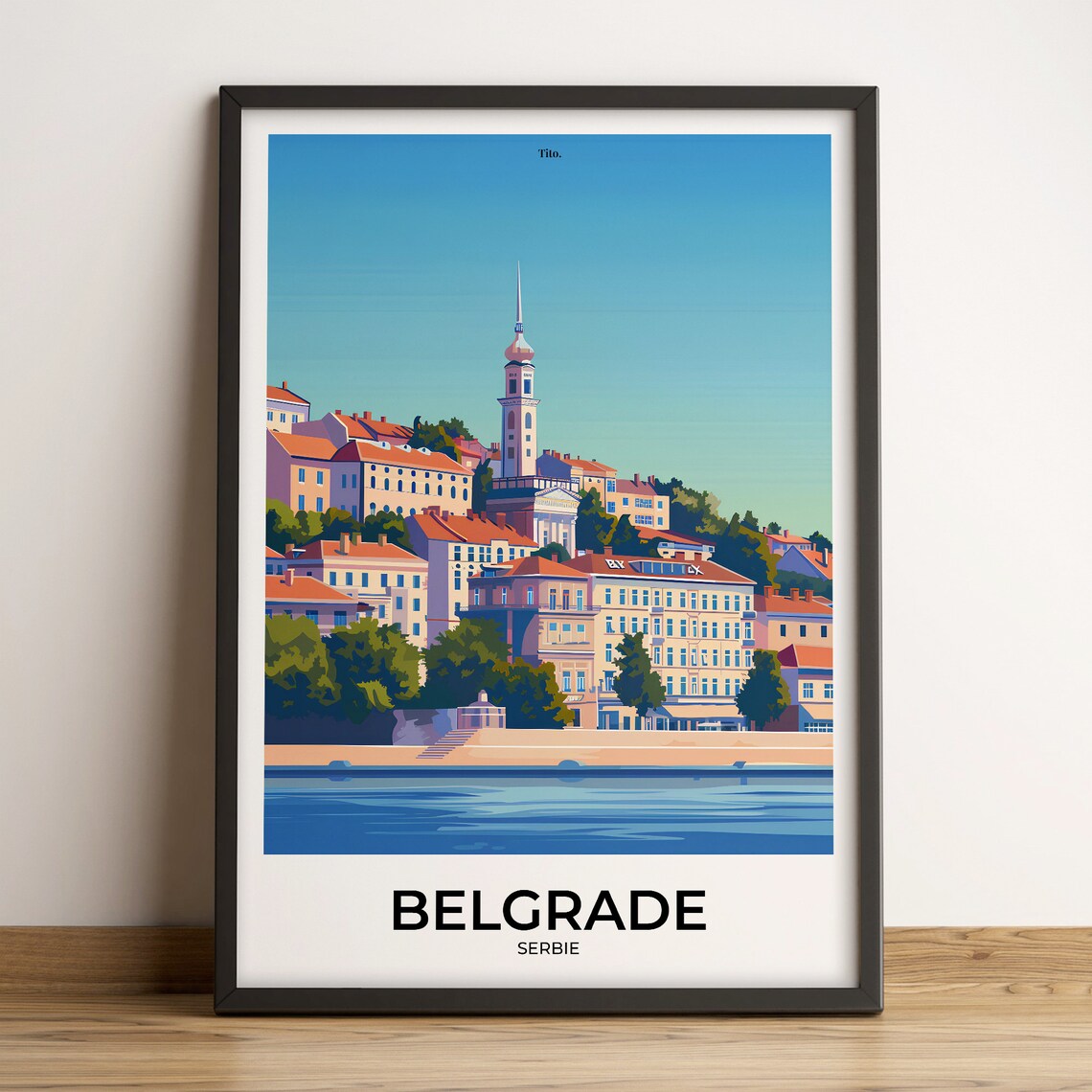Belgrade Serbia Riverside Old Town Church Spire Travel Poster
