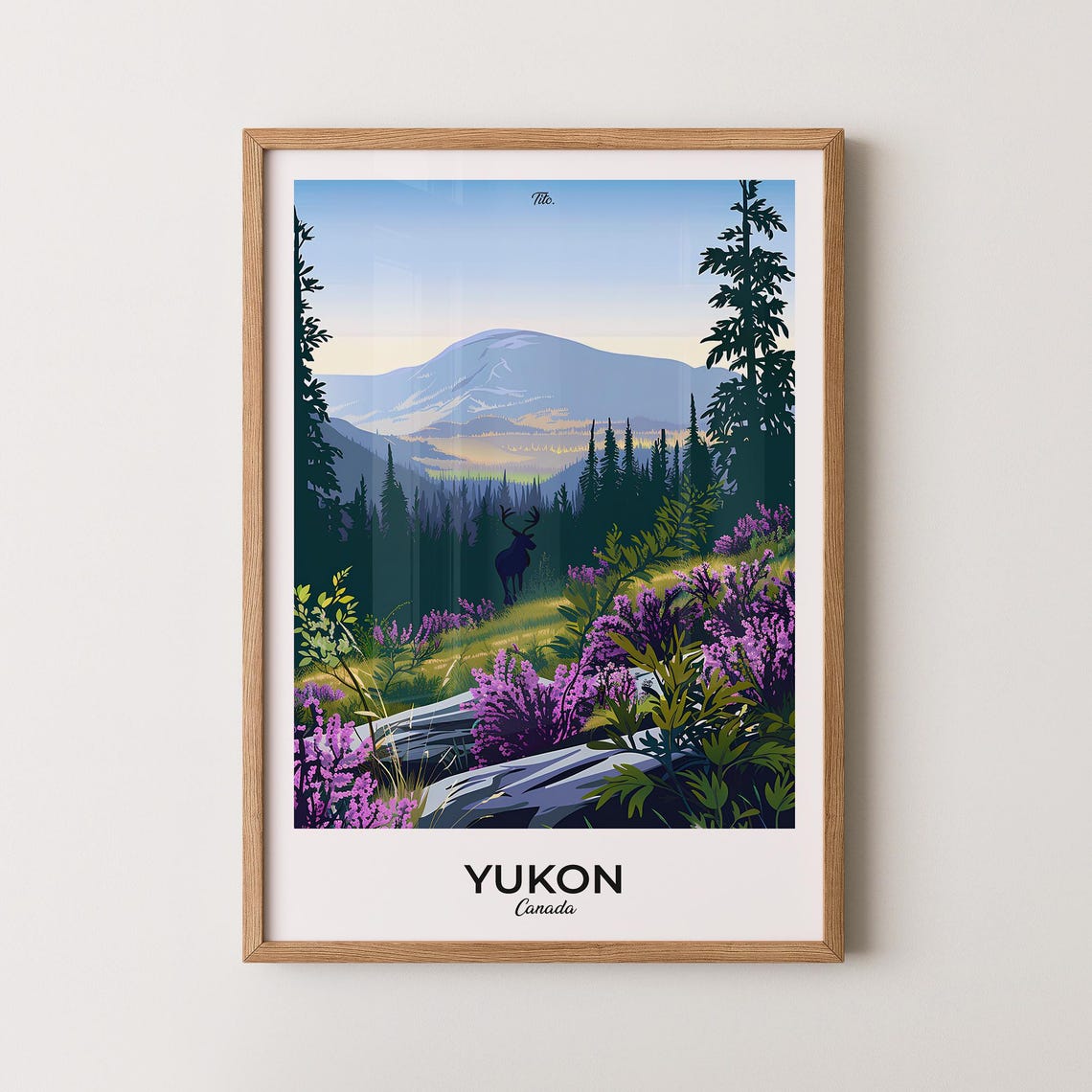Yukon Canada Moose Alpine Meadow Wildflower Mountain View Poster