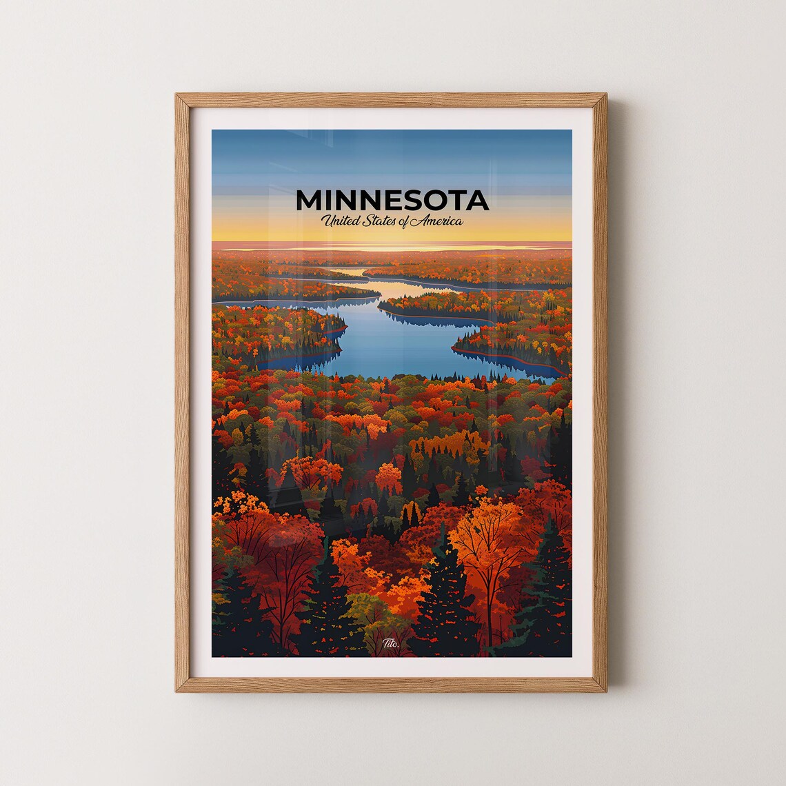 Minnesota Autumn Lake Canopy Golden Aerial Foliage Travel Poster