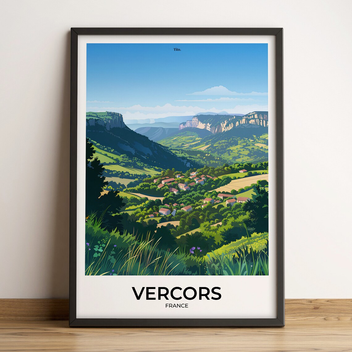 Vercors France Green Mountain Valley Village Meadow Travel Poster