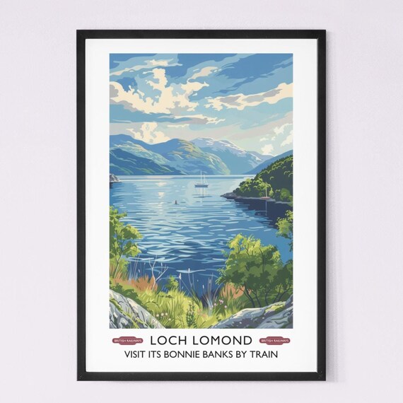 Loch Lomond Bonnie Banks Sailboat Mountain Scottish Travel Poster