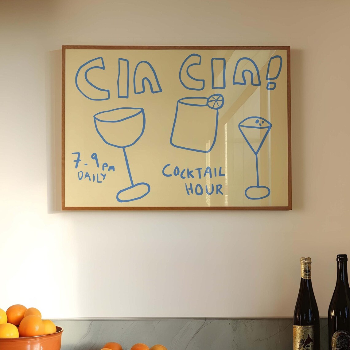 Cin Cin Cocktail Hour Blue Bar Cart Party Drink Kitchen Poster