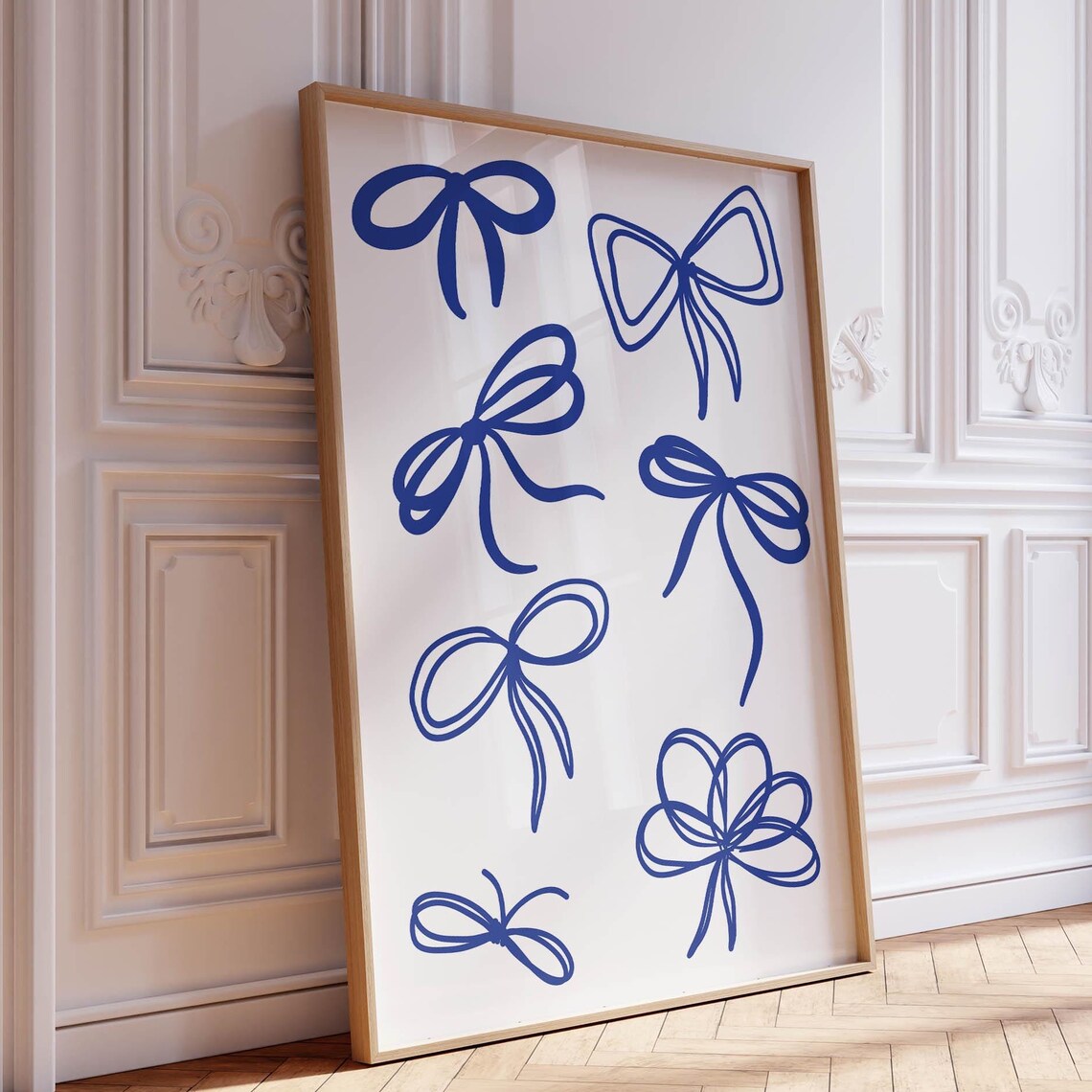 Navy Blue Coquette Bow Doodle Art Trendy Dorm Room Wall Poster