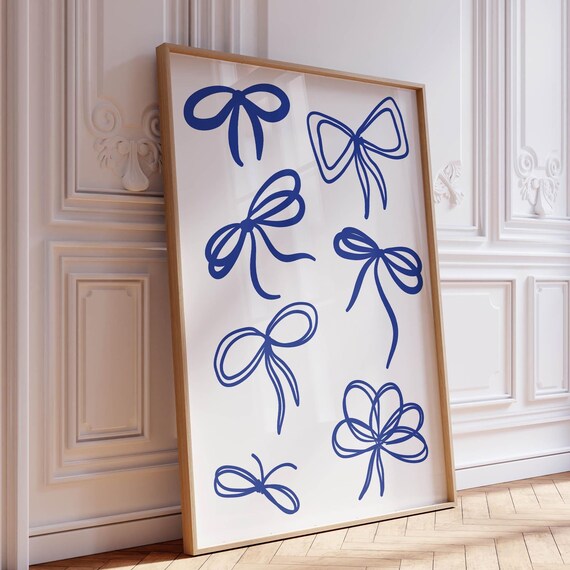 Coquette Bow Print Trendy Bow Art Coquette Poster Cute Bow Poster Retro Prints Blue Bows Print Girly Wall Art Vintage Print Art