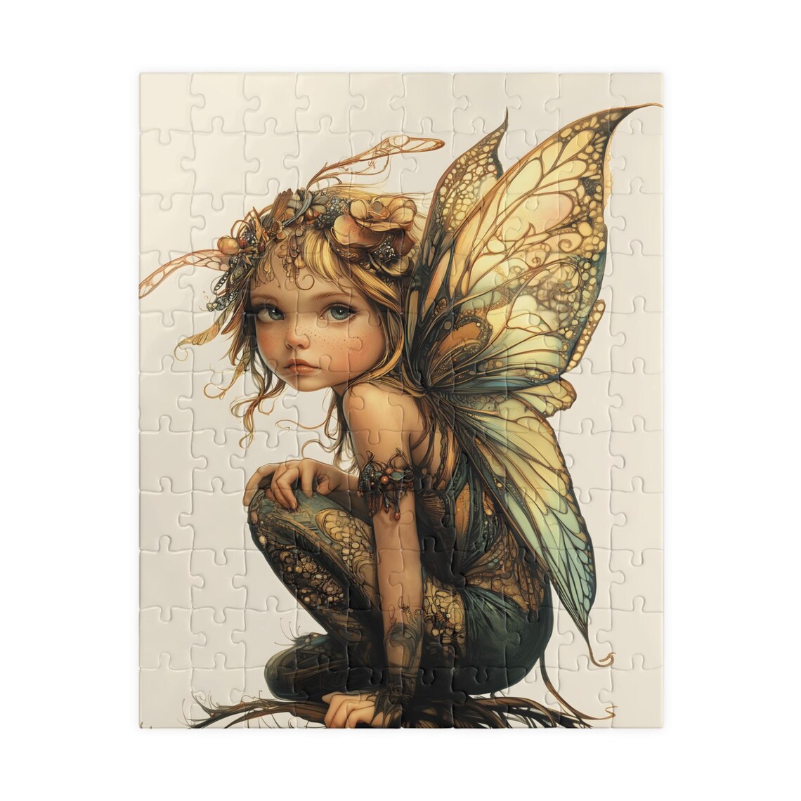 Adelina Golden Pixie Fairy With Translucent Wings And Flower Crown Poster - Image 5