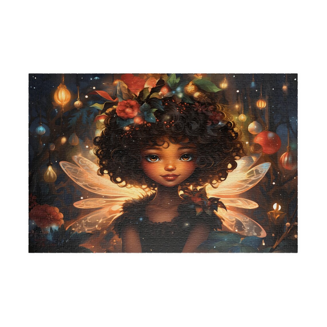 Glowing Holiday Fairy Girl with Flower Crown and Lantern Light Poster - Image 3