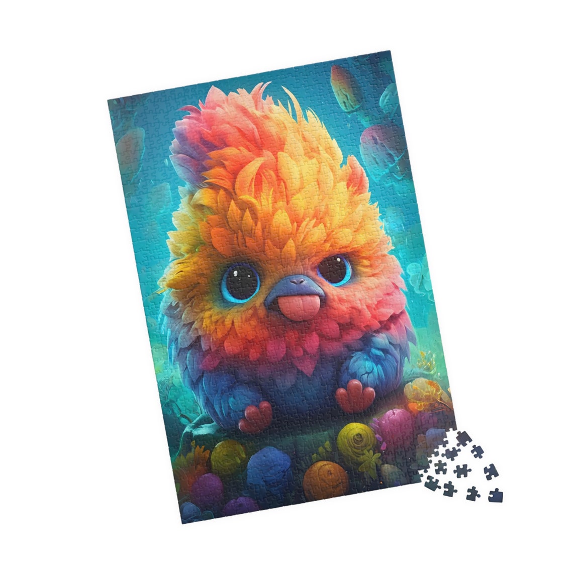Cute Rainbow Fluffy Bird Fantasy Creature Turquoise Whimsical Poster - Image 4
