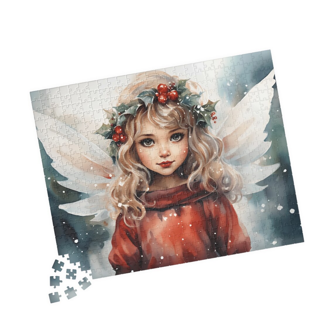 Sweet Christmas Angel Girl With Holly Crown Winter Art Poster - Image 4