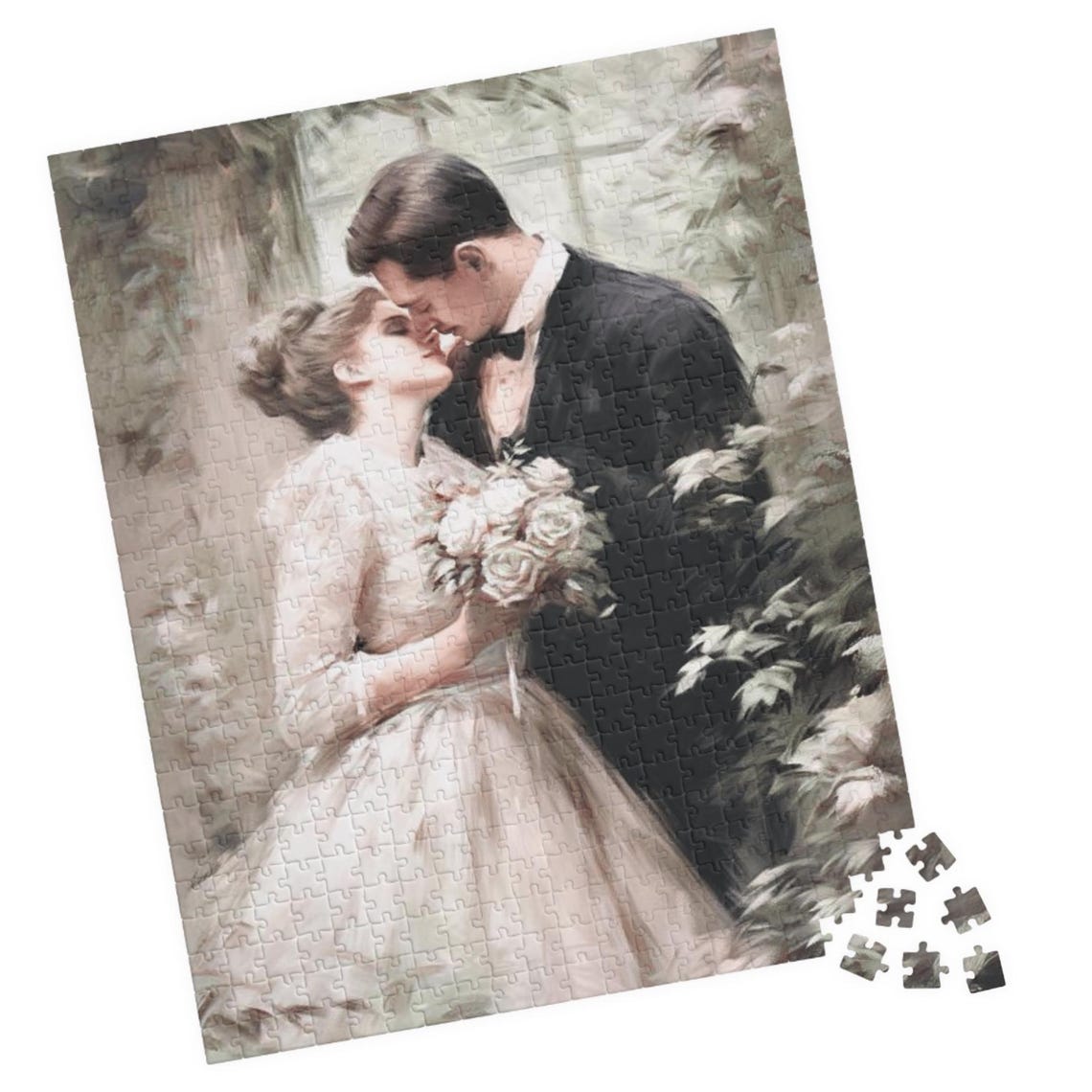Romantic Bride and Groom Wedding Kiss Painterly Love Story Poster