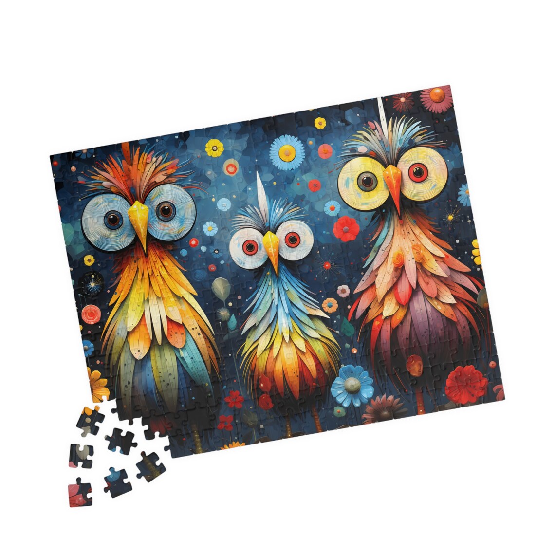 Silly Boho Birds Jigsaw, Contemporary Bohemian Art Print - Image 4