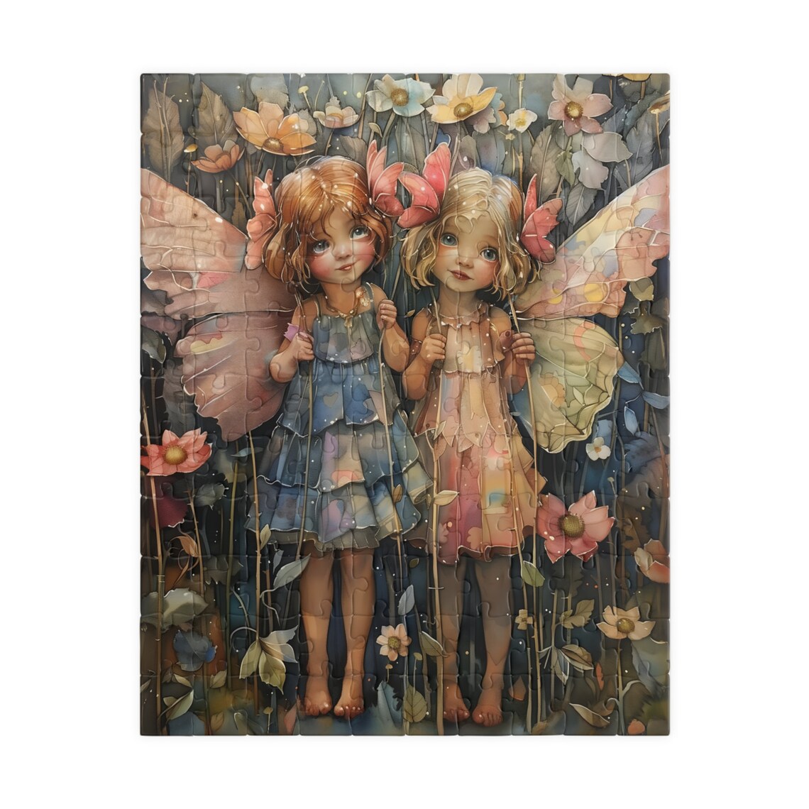 Two Little Pastel Fairies Holding Hands in a Flower Meadow Art Print - Image 2