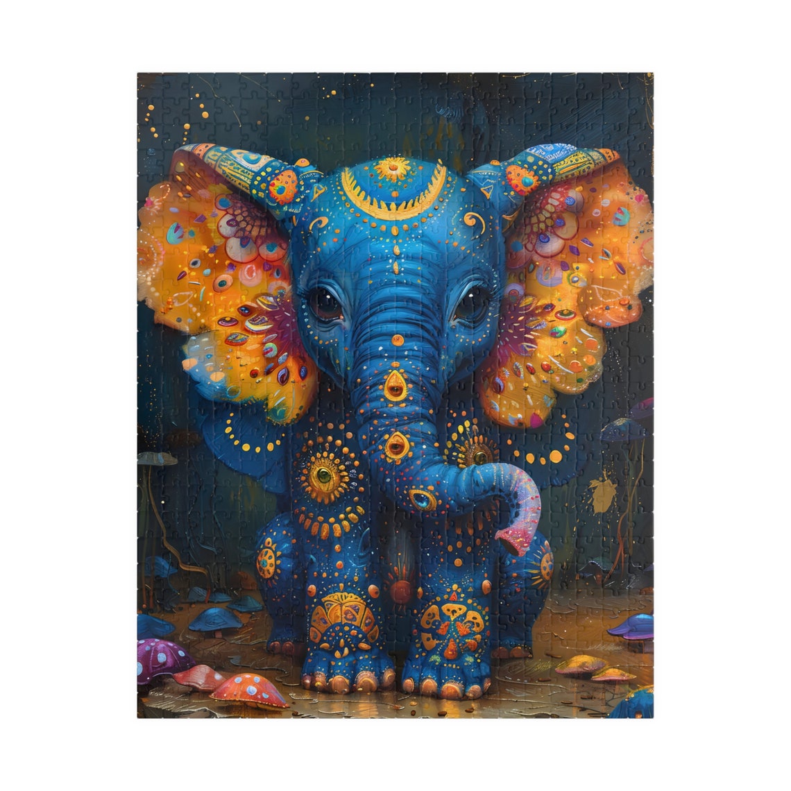 Blue Baby Elephant Psychedelic Folk Art Decorated Ears Poster - Image 5