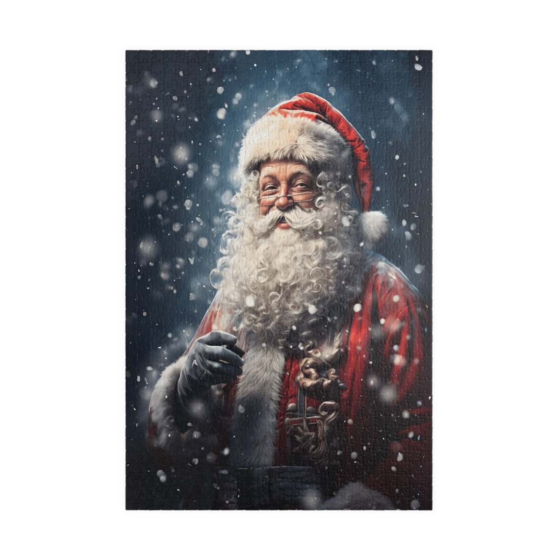Santa Claus Portrait Smiling In Falling Snow Night Art Poster - Image 3