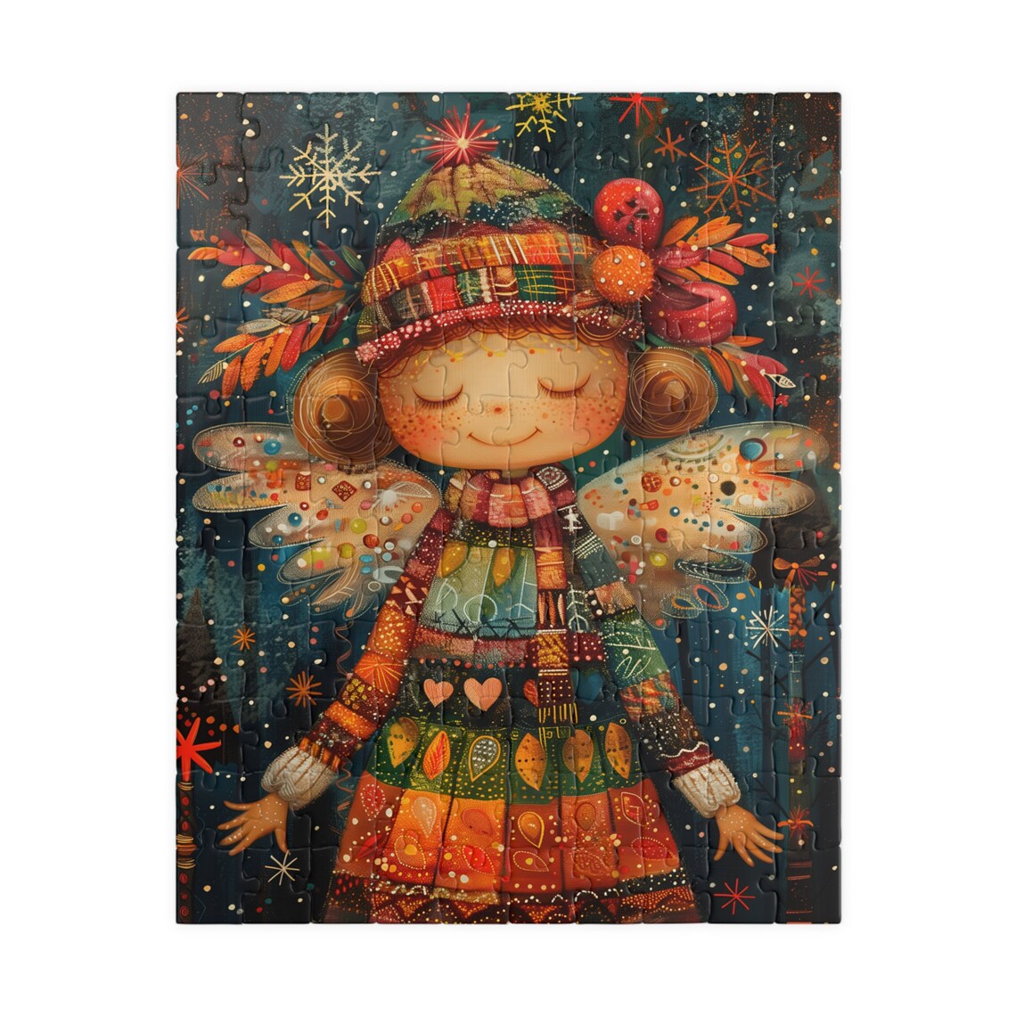 Angel In A Winter Forest Folk Art Jigsaw Puzzle - Image 5