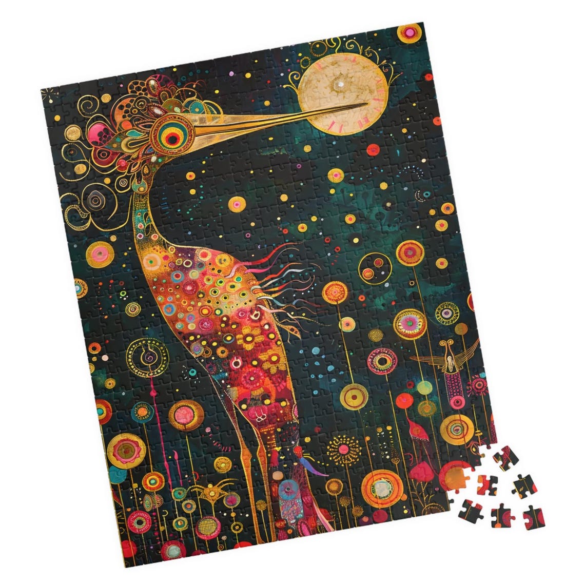 Whimsical Celestial Crane under a Starry Night Sky Scene Poster