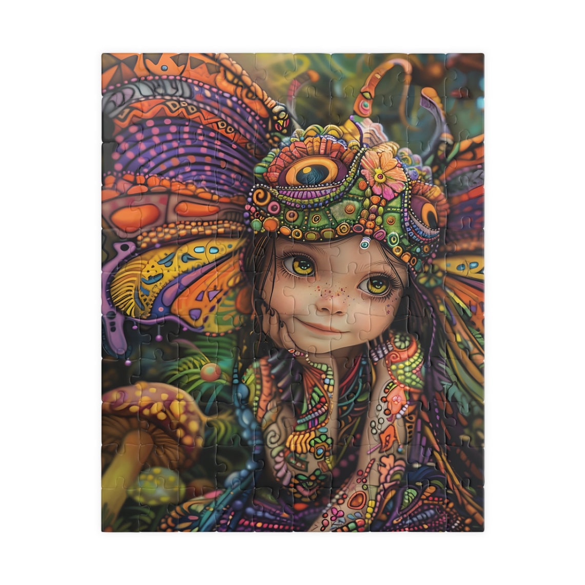 Festive Fairy Girl with Psychedelic Butterfly Wing Headdress Poster - Image 5