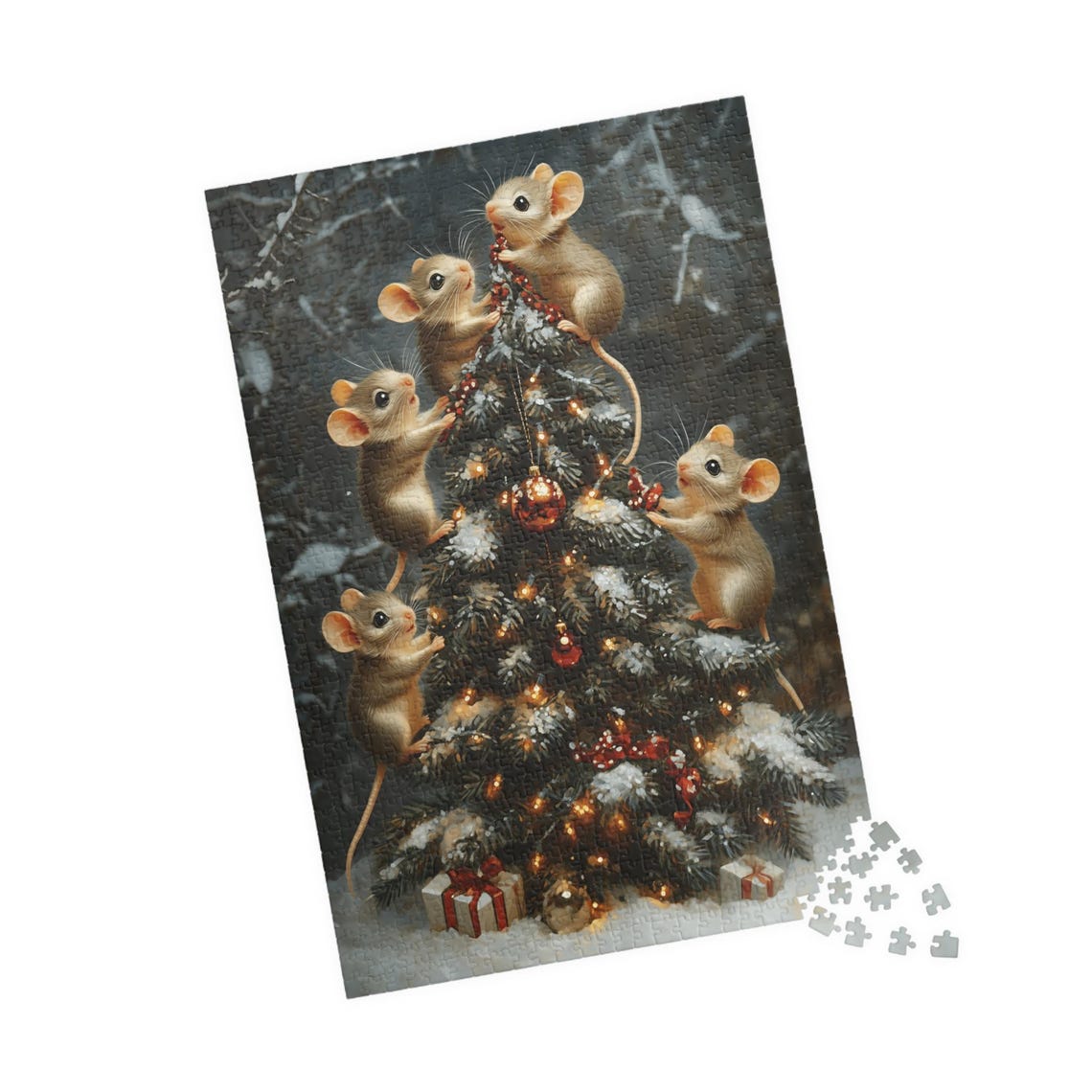 Cute Mice Decorating A Christmas Tree Jigsaw Puzzle Gift For Holidays Birthdays Get Well And Nursing Homes Fun Tech Free Activity - Image 4