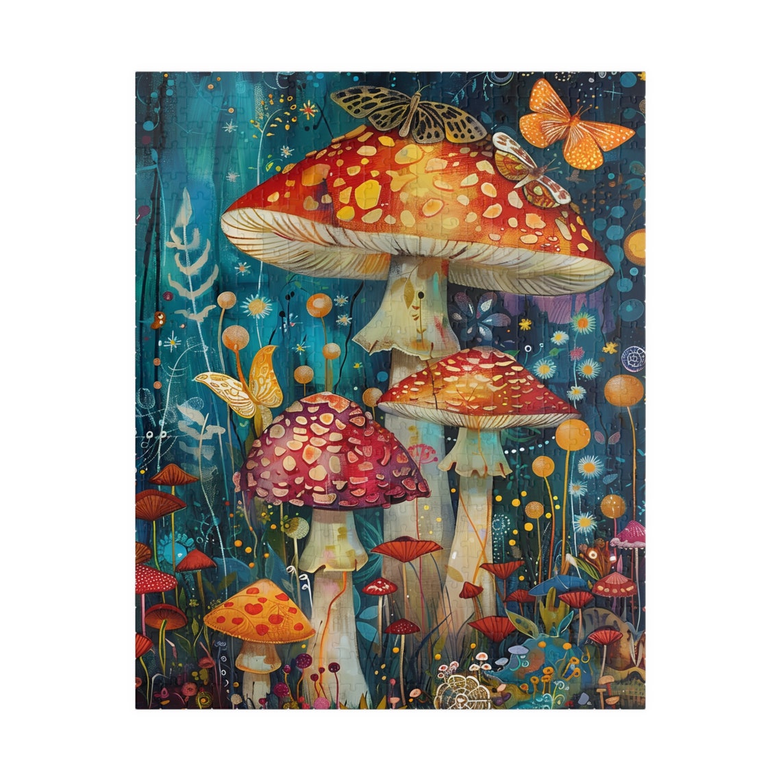 Enchanted Red Fly Agaric Mushroom Butterfly Night Forest Poster - Image 5