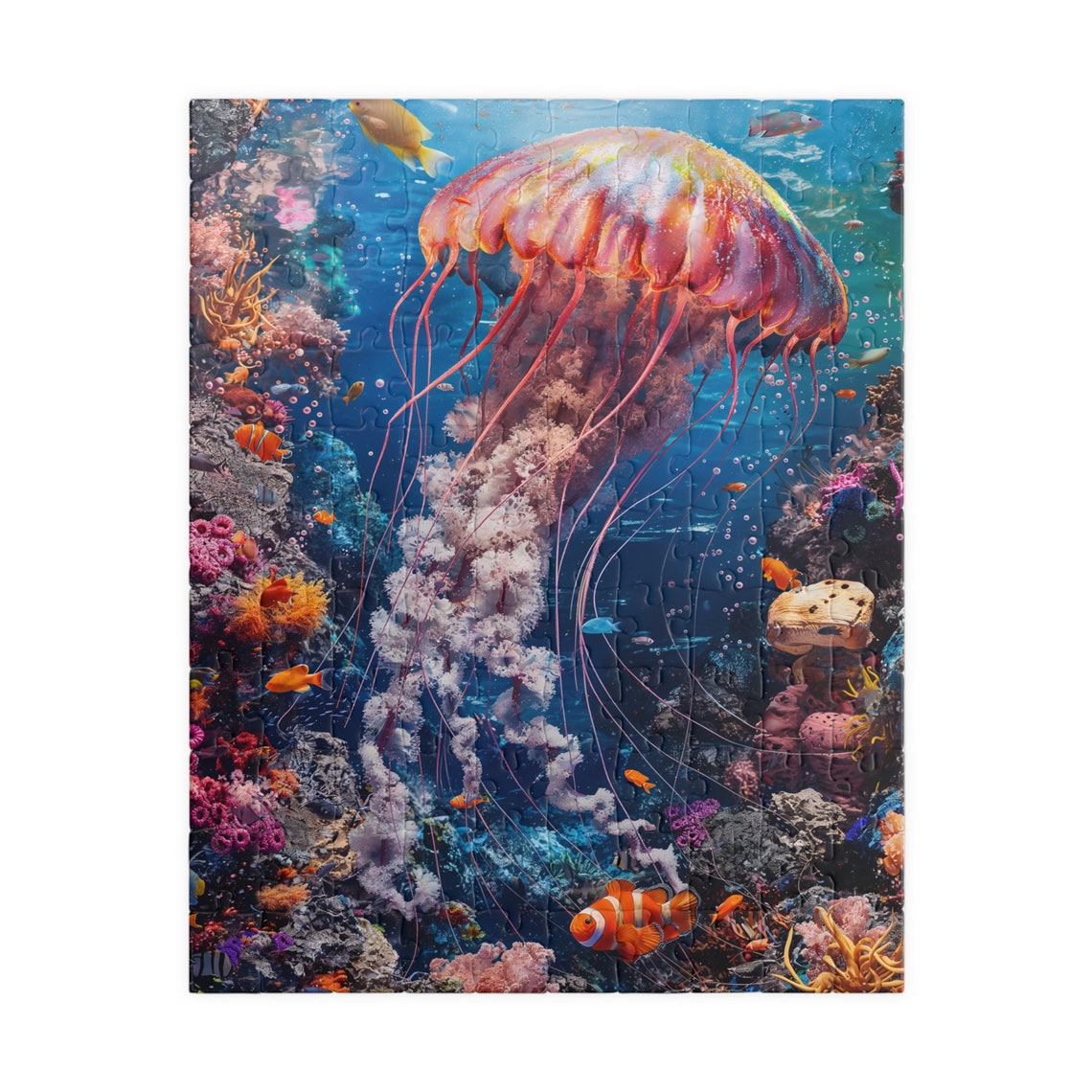 Glowing Jellyfish Over Coral Reef Underwater Ocean Scene Poster - Image 2
