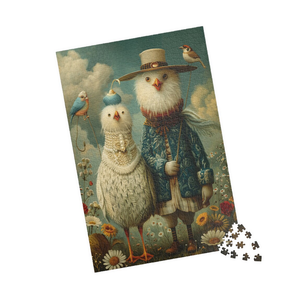 Whimsical White Birds Fancy Clothes Charming Dressed Up Bird Poster - Image 4